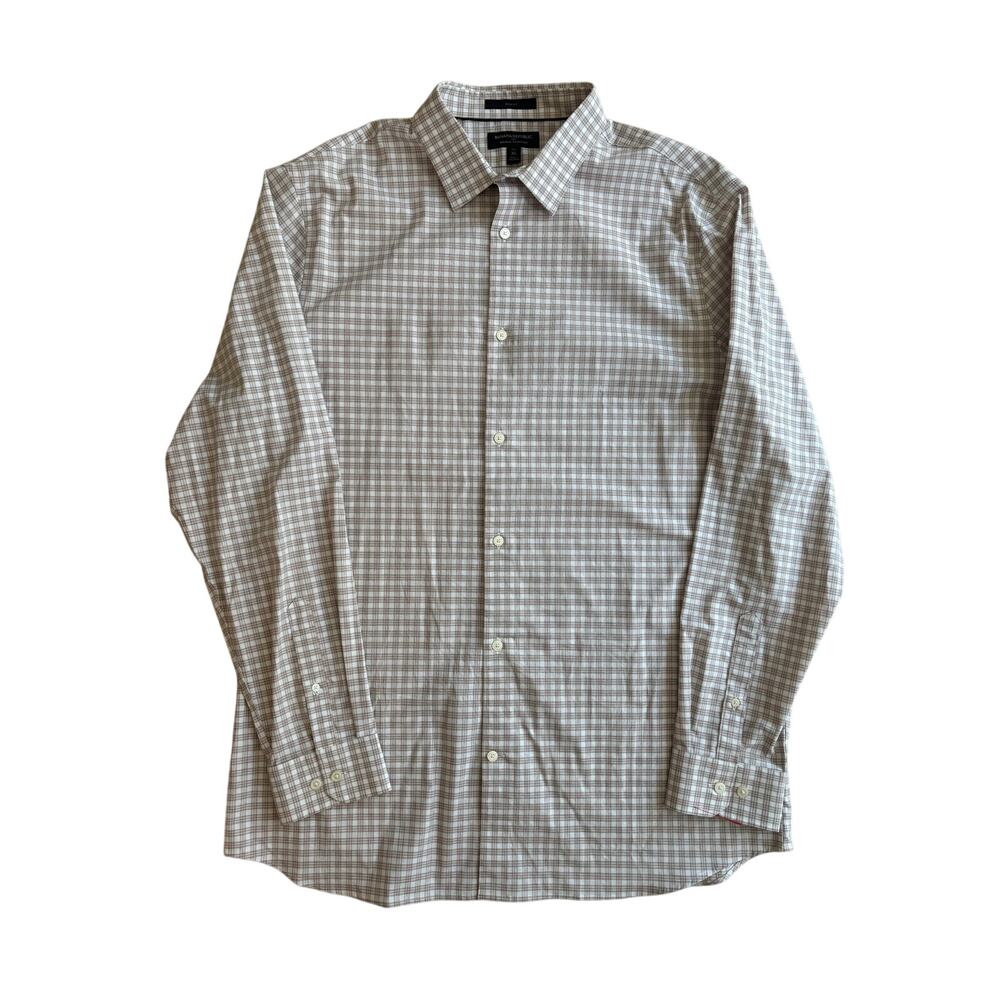 Banana Republic Slim Fit Wrinkle Resistant Dress Shirt XL Tall Beige Plaid - Picture 7 of 16